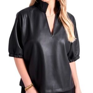 Emily McCarthy boutique vegan faux leather poppy top Black Women’s large L
